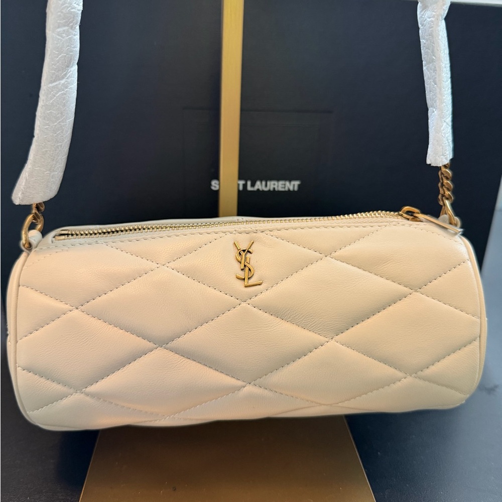 Saint Laurent Quilted Tube Bag in Cream with Gold Hardware